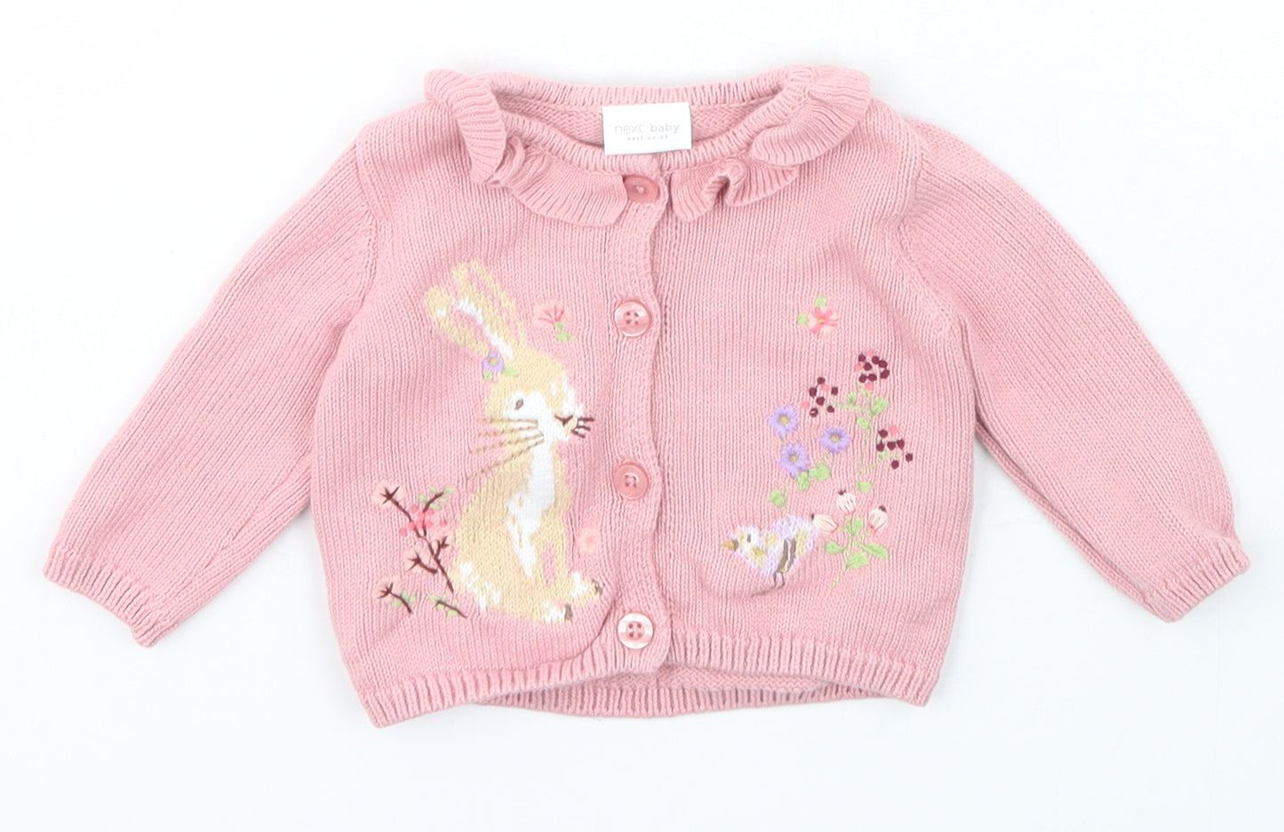 NEXT Girls Pink  Cotton Cardigan Jumper Size 3-6 Months  Button - bunny