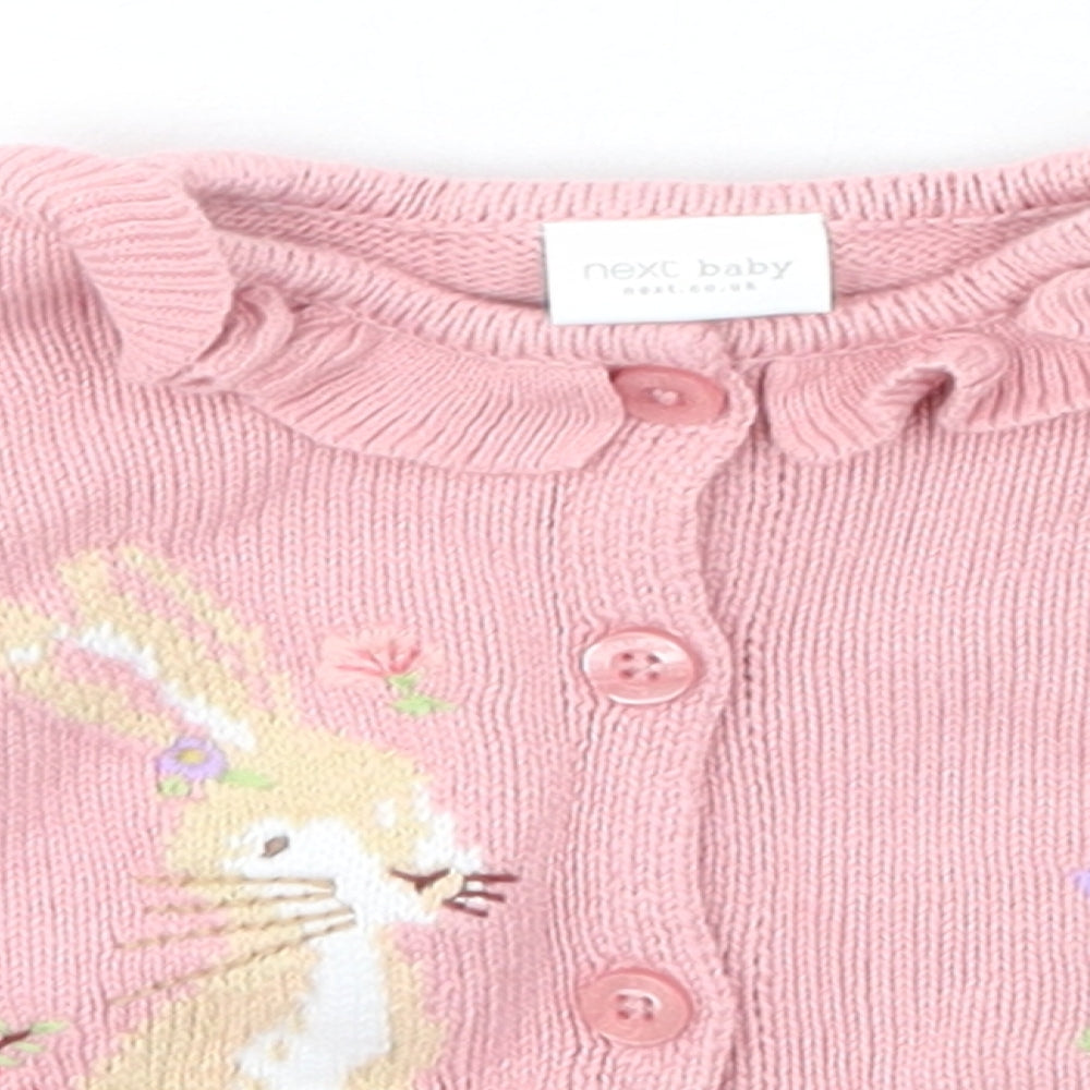 NEXT Girls Pink  Cotton Cardigan Jumper Size 3-6 Months  Button - bunny