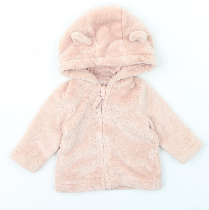 F&F Girls Pink Polyester Full Zip Jumper Size 3-6 Months Zip