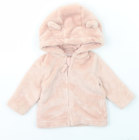 Front view of F&F girls’ pink polyester full zip jumper, size 3-6, months zip