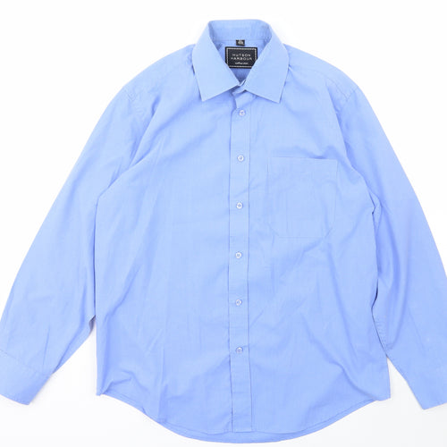 Hutson Harbour Mens Blue  Polyester  Button-Up Size 15.5 Collared Button