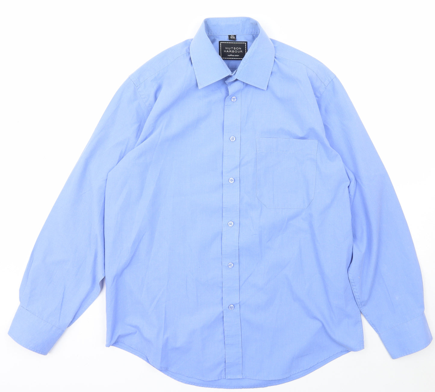 Hutson Harbour Mens Blue  Polyester  Button-Up Size 15.5 Collared Button