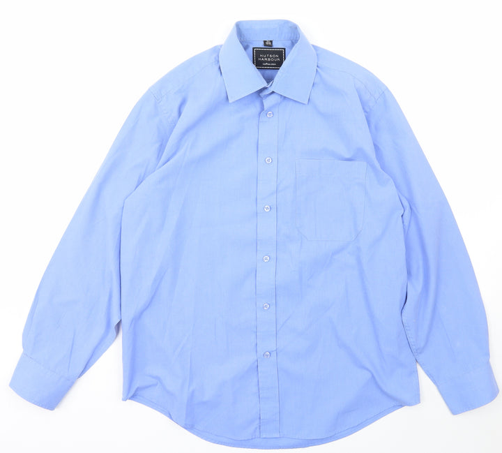 Hutson Harbour Mens Blue  Polyester  Button-Up Size 15.5 Collared Button