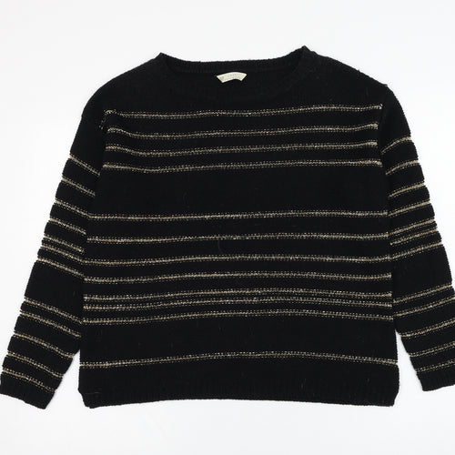 BHS Womens Black Round Neck Striped Acrylic Pullover Jumper Size 14