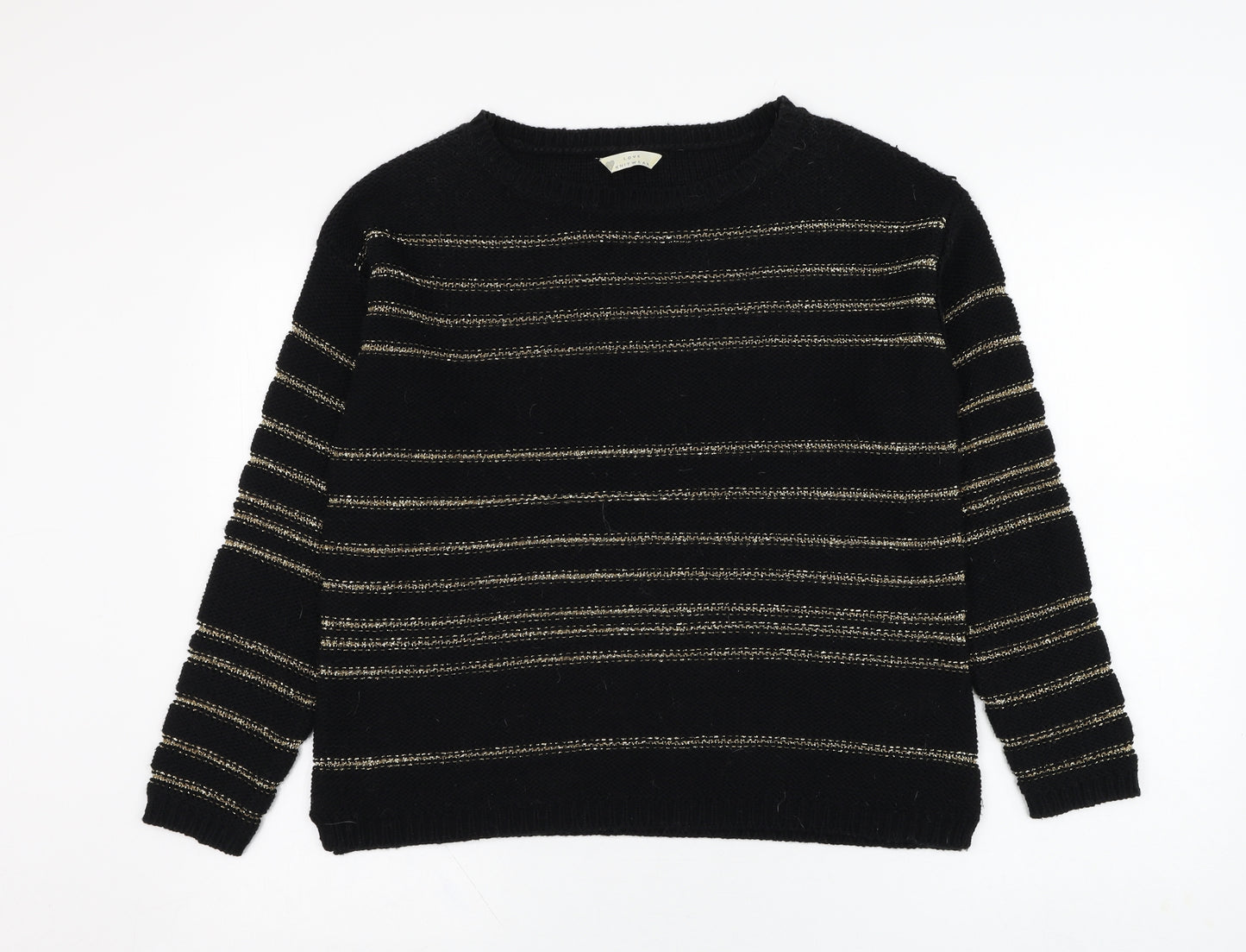 BHS Womens Black Round Neck Striped Acrylic Pullover Jumper Size 14