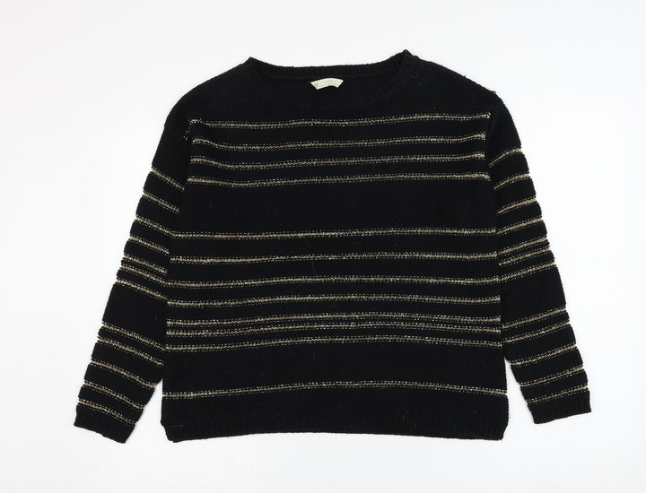 BHS Womens Black Round Neck Striped Acrylic Pullover Jumper Size 14