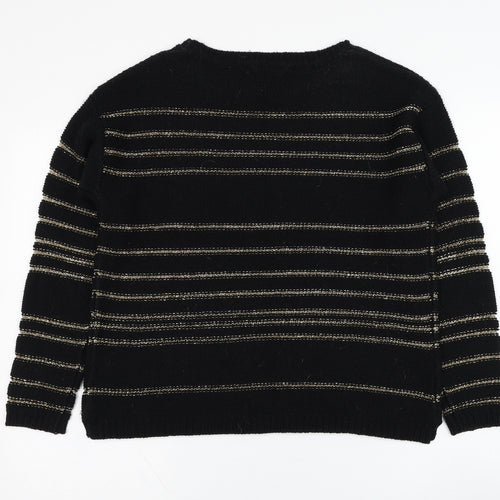 BHS Womens Black Round Neck Striped Acrylic Pullover Jumper Size 14