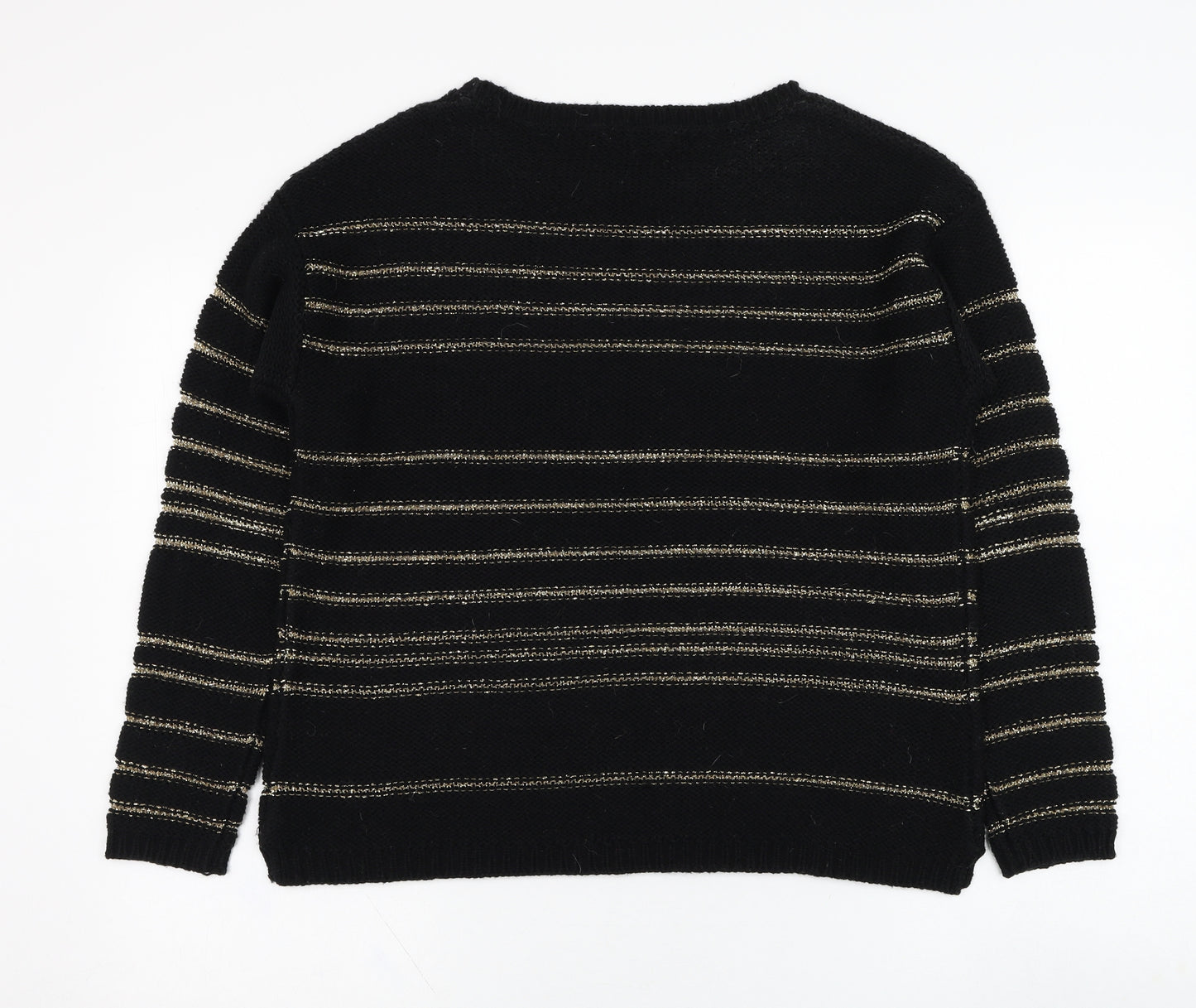 BHS Womens Black Round Neck Striped Acrylic Pullover Jumper Size 14