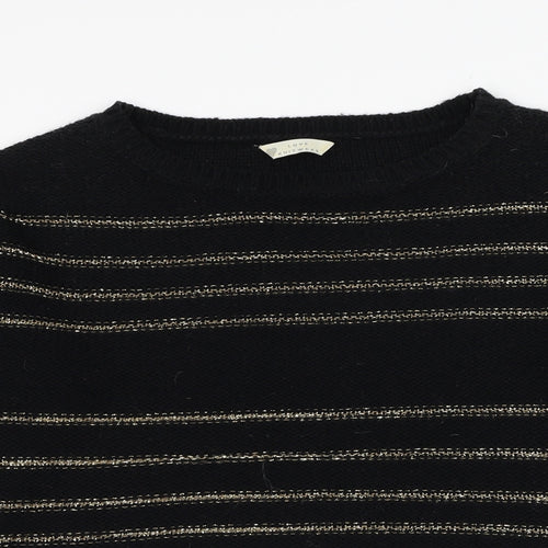 BHS Womens Black Round Neck Striped Acrylic Pullover Jumper Size 14