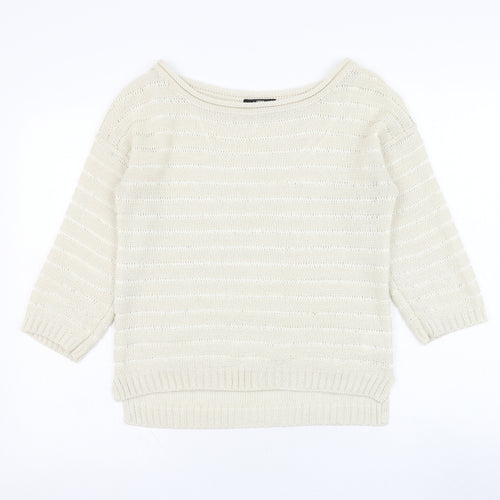 Jane Norman Womens Ivory Round Neck  Acrylic Pullover Jumper Size 10