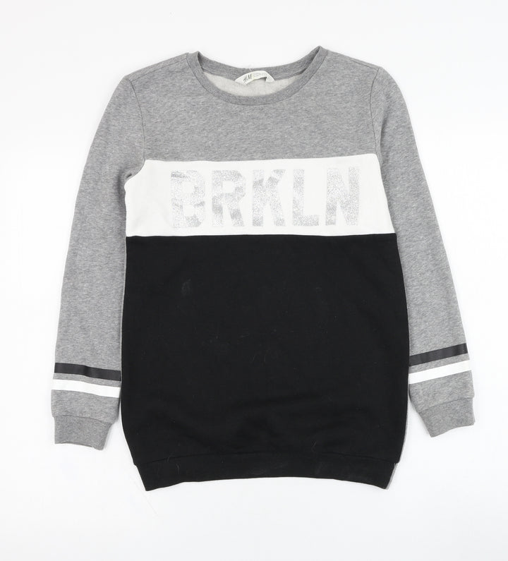 H&M Girls Grey  Cotton Pullover Sweatshirt Size 11-12 Years  Pullover - BRKLYN