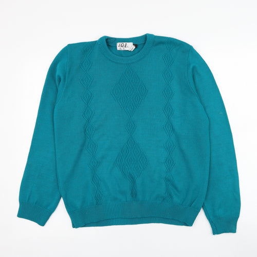 Classic Womens Green Round Neck  Acrylic Pullover Jumper Size M