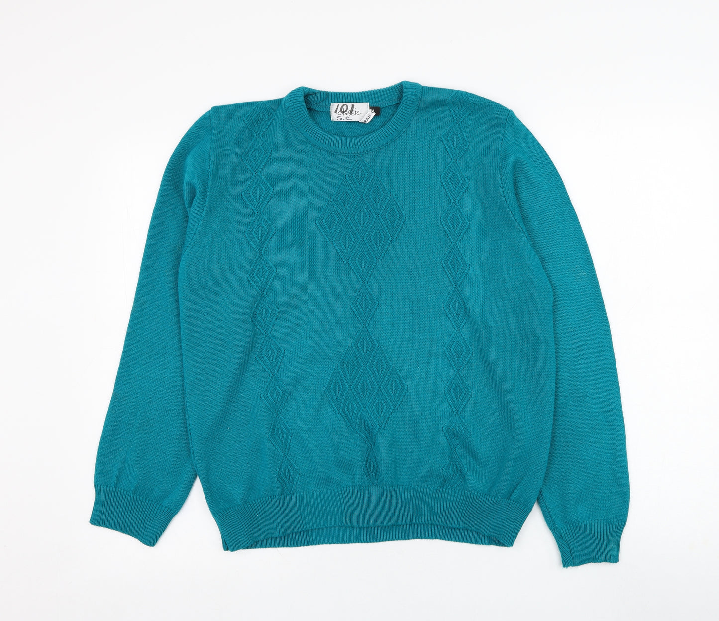 Classic Womens Green Round Neck  Acrylic Pullover Jumper Size M