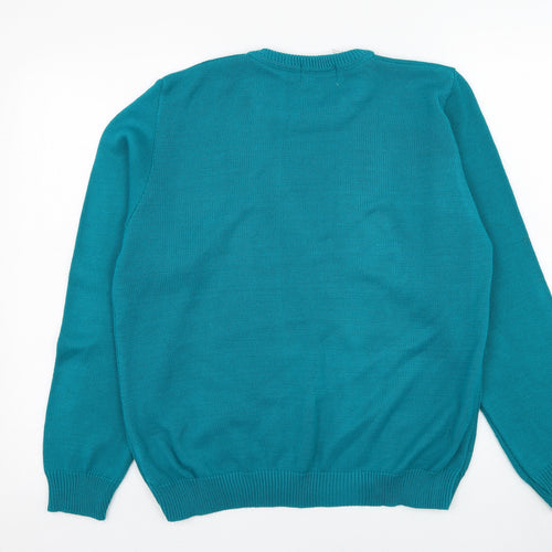 Classic Womens Green Round Neck  Acrylic Pullover Jumper Size M