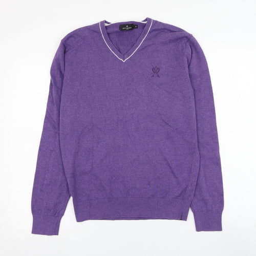 Jeffrey Banks Mens Purple V-Neck  Cotton Pullover Jumper Size S