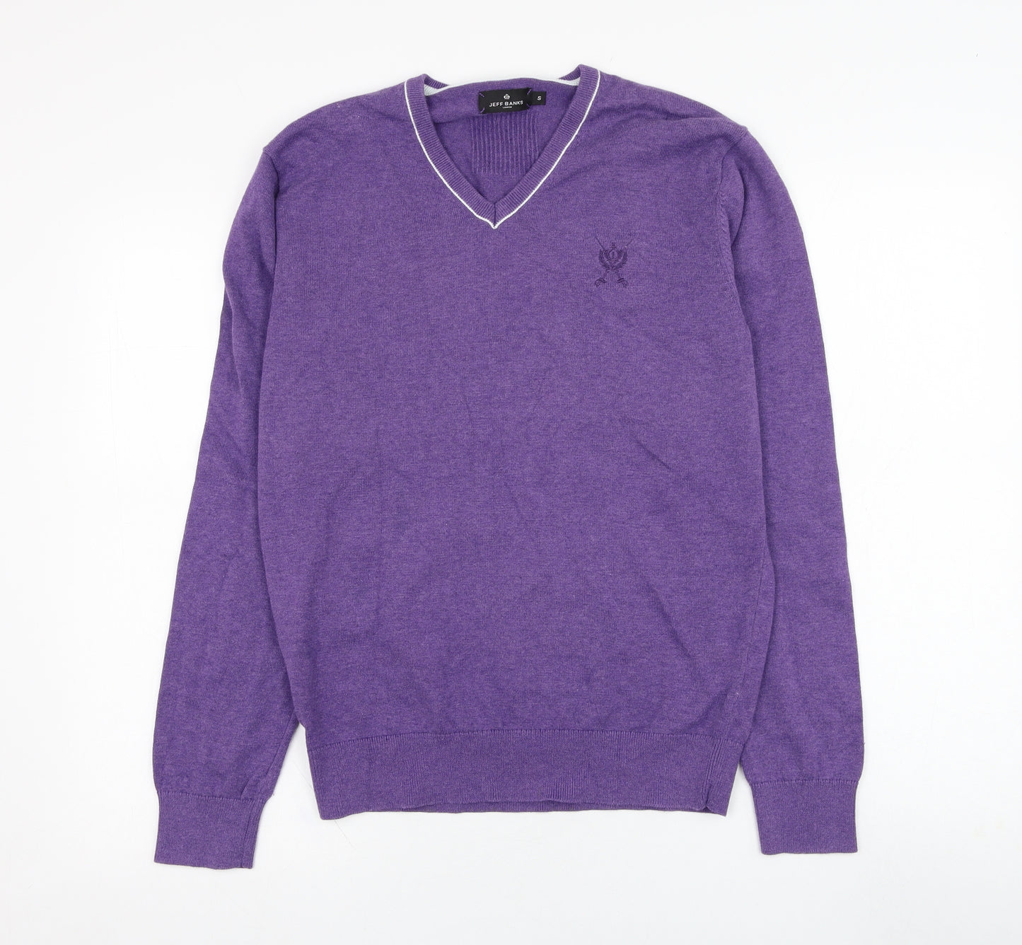 Jeffrey Banks Mens Purple V-Neck  Cotton Pullover Jumper Size S