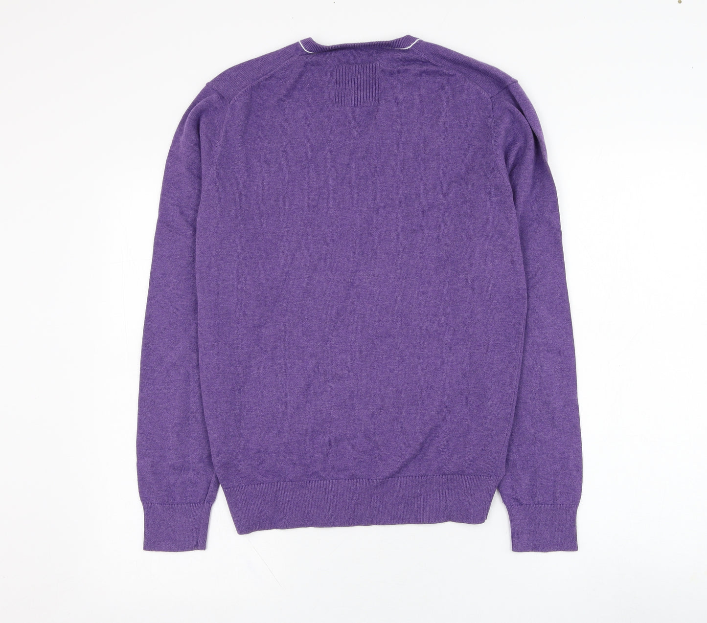 Jeffrey Banks Mens Purple V-Neck  Cotton Pullover Jumper Size S