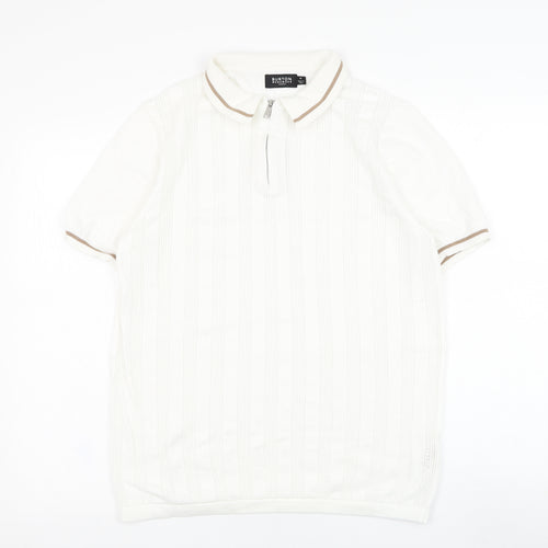 Burton Mens White Collared  Cotton Pullover Jumper Size M