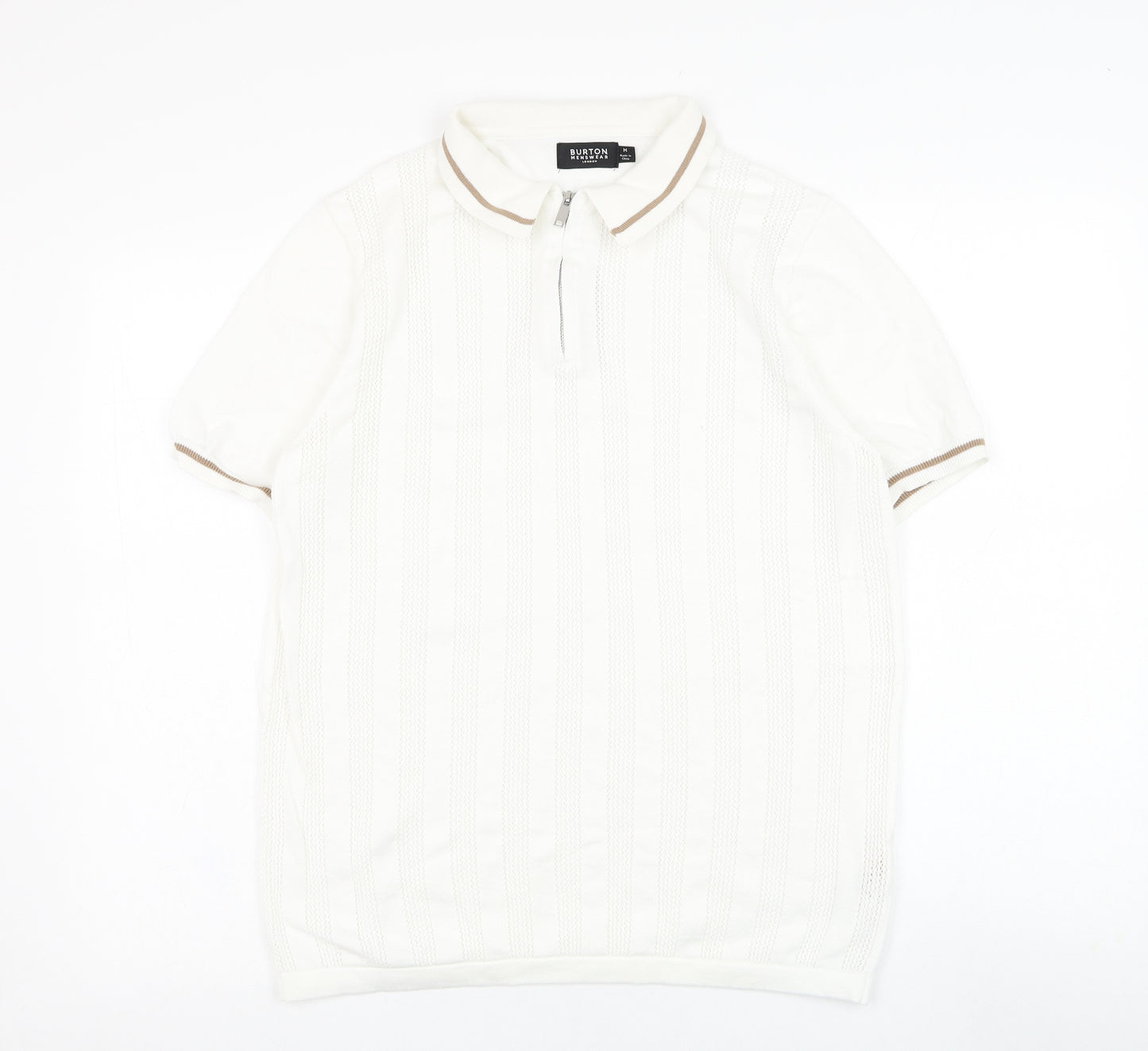 Burton Mens White Collared  Cotton Pullover Jumper Size M