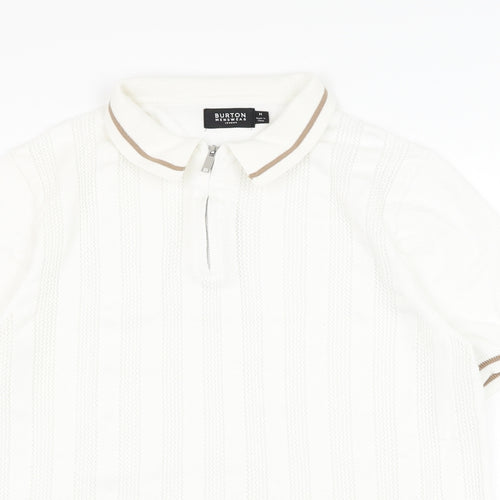 Burton Mens White Collared  Cotton Pullover Jumper Size M