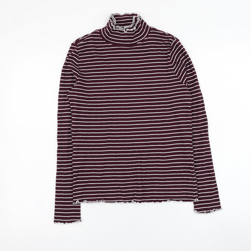 Preworn Womens Pink Mock Neck Striped Cotton Pullover Jumper Size 14