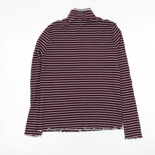 Preworn Womens Pink Mock Neck Striped Cotton Pullover Jumper Size 14