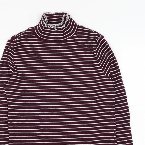 Preworn Womens Pink Mock Neck Striped Cotton Pullover Jumper Size 14