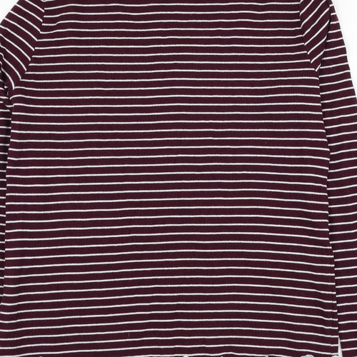 Preworn Womens Pink Mock Neck Striped Cotton Pullover Jumper Size 14
