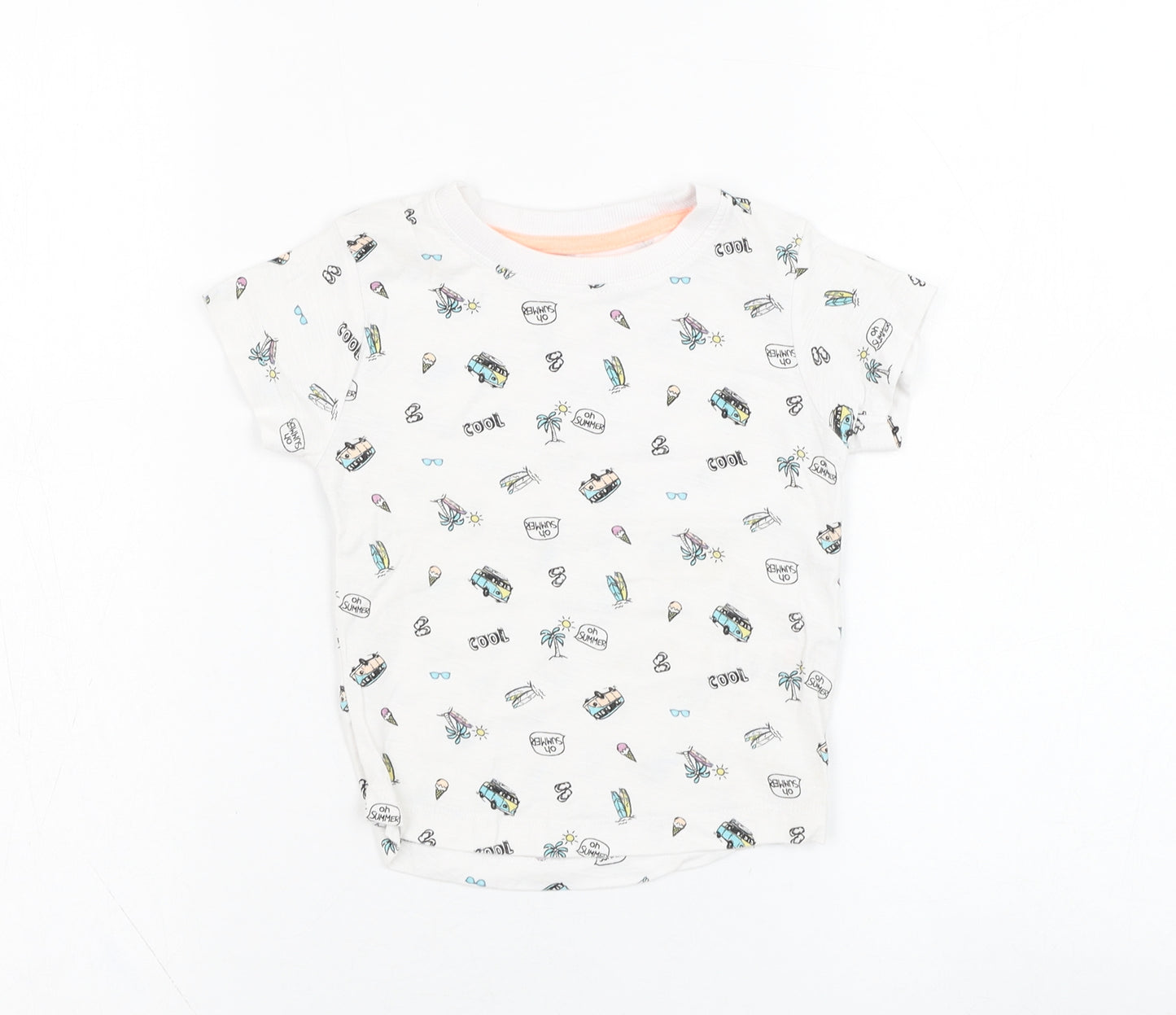 Matalan Boys White  Cotton Basic T-Shirt Size 12-18 Months Round Neck Pullover - Summer