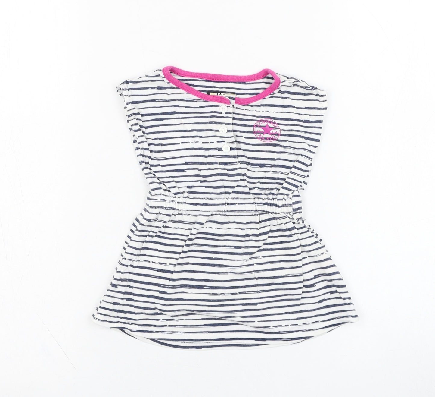 Converse Girls White Striped Cotton A-Line  Size 18 Months  Round Neck Pullover