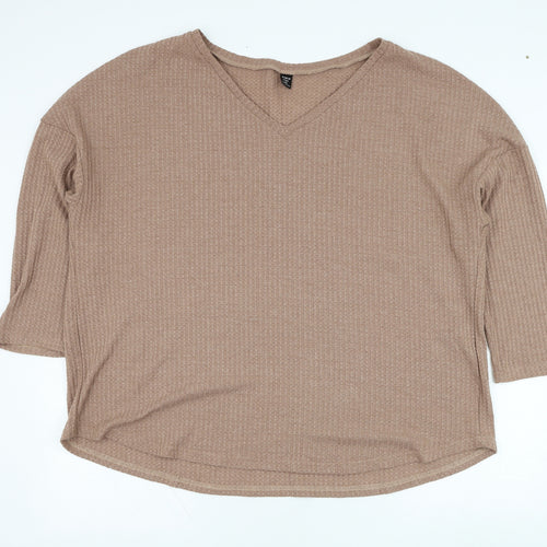 SheIn Womens Brown Round Neck  Polyester Pullover Jumper Size 4XL