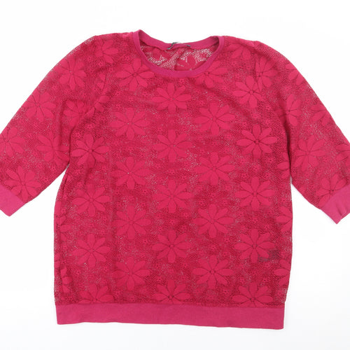 George Womens Pink Crew Neck Floral Polyester Pullover Jumper Size 14
