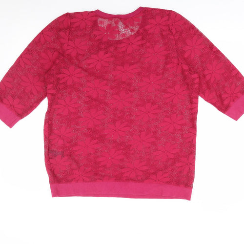 George Womens Pink Crew Neck Floral Polyester Pullover Jumper Size 14