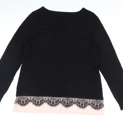 Florence + Fred Womens Black Boat Neck  Polyester Pullover Jumper Size L   - Lace Trim