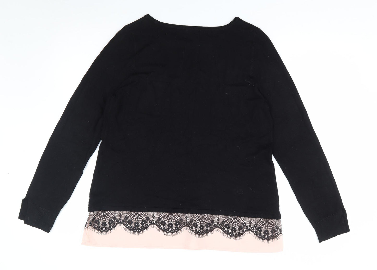 Florence + Fred Womens Black Boat Neck  Polyester Pullover Jumper Size L   - Lace Trim
