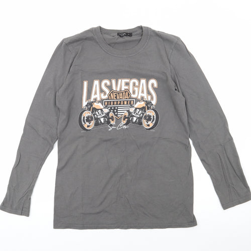 Nasty Gal Womens Grey  Polyester Jersey T-Shirt Size S Crew Neck - Biker, Las Vegas