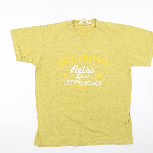 Harper & Lewis Mens Yellow  Cotton  T-Shirt Size M Crew Neck