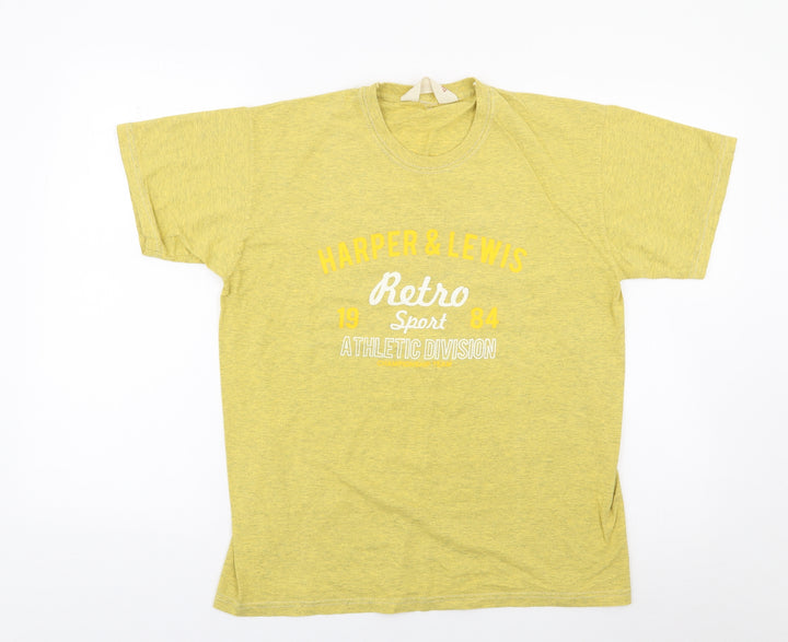 Harper & Lewis Mens Yellow Cotton T-Shirt Size M Crew Neck