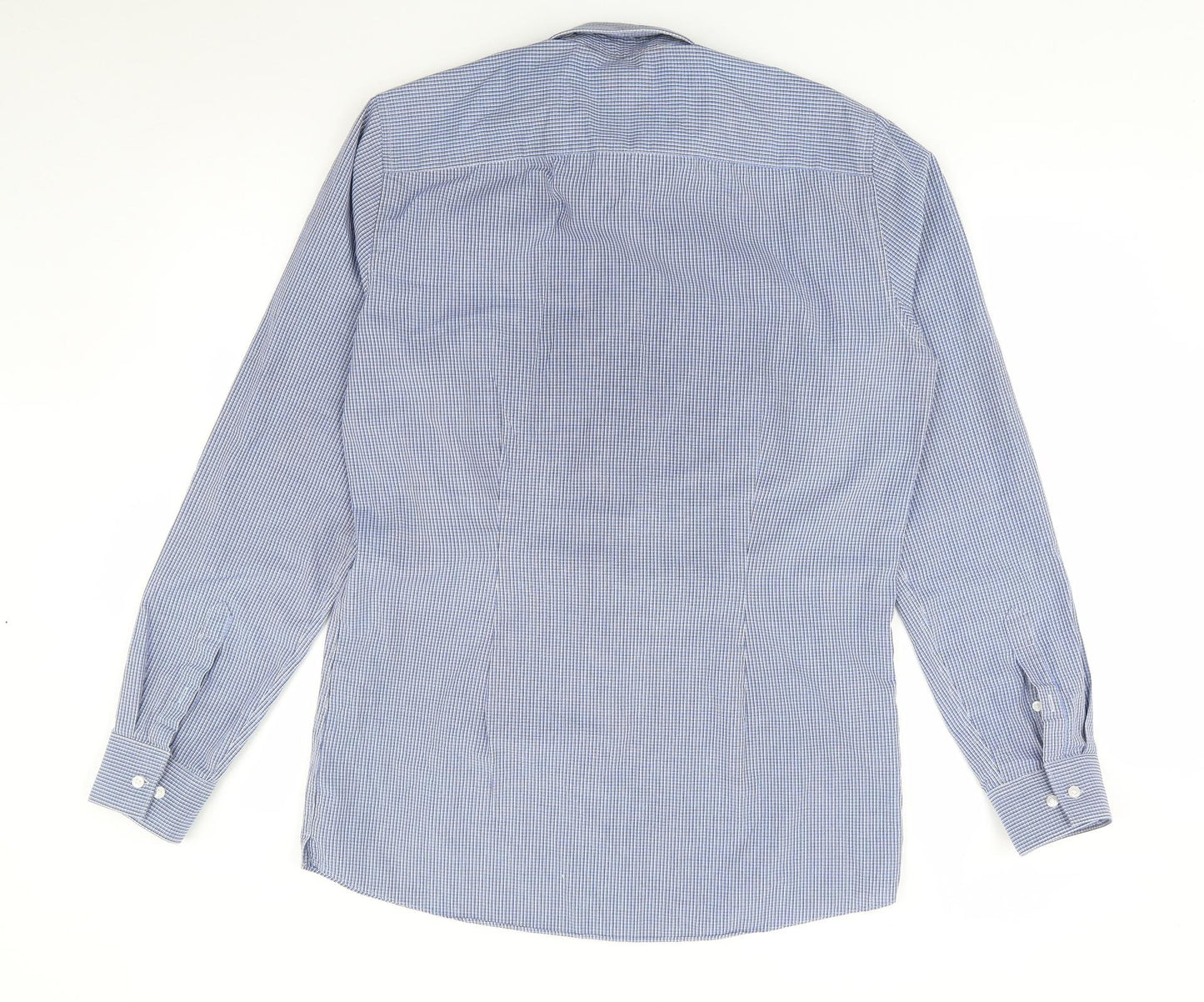 NEXT Mens Blue Check Polyester  Button-Up Size 15.5 Collared Button