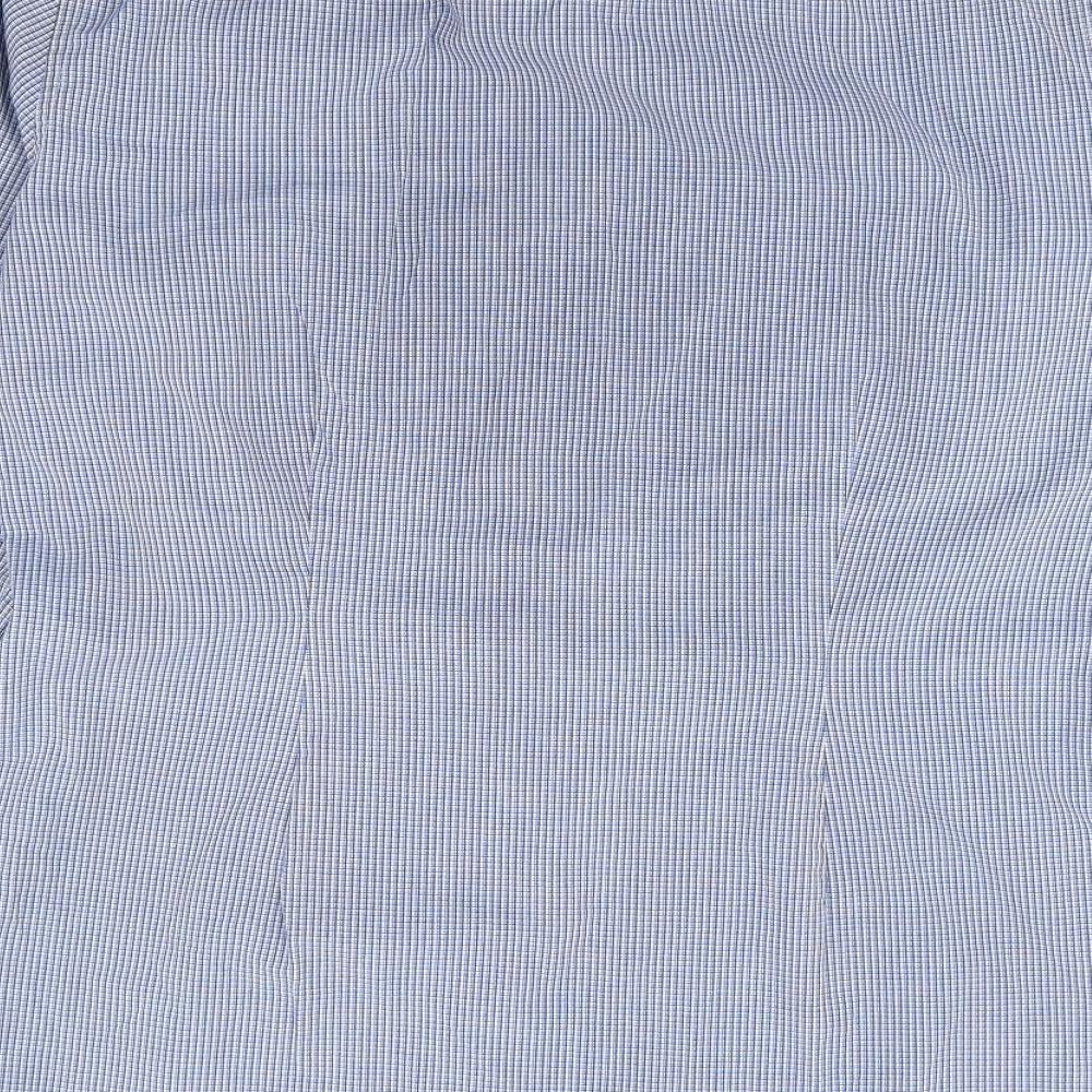NEXT Mens Blue Check Polyester  Button-Up Size 15.5 Collared Button