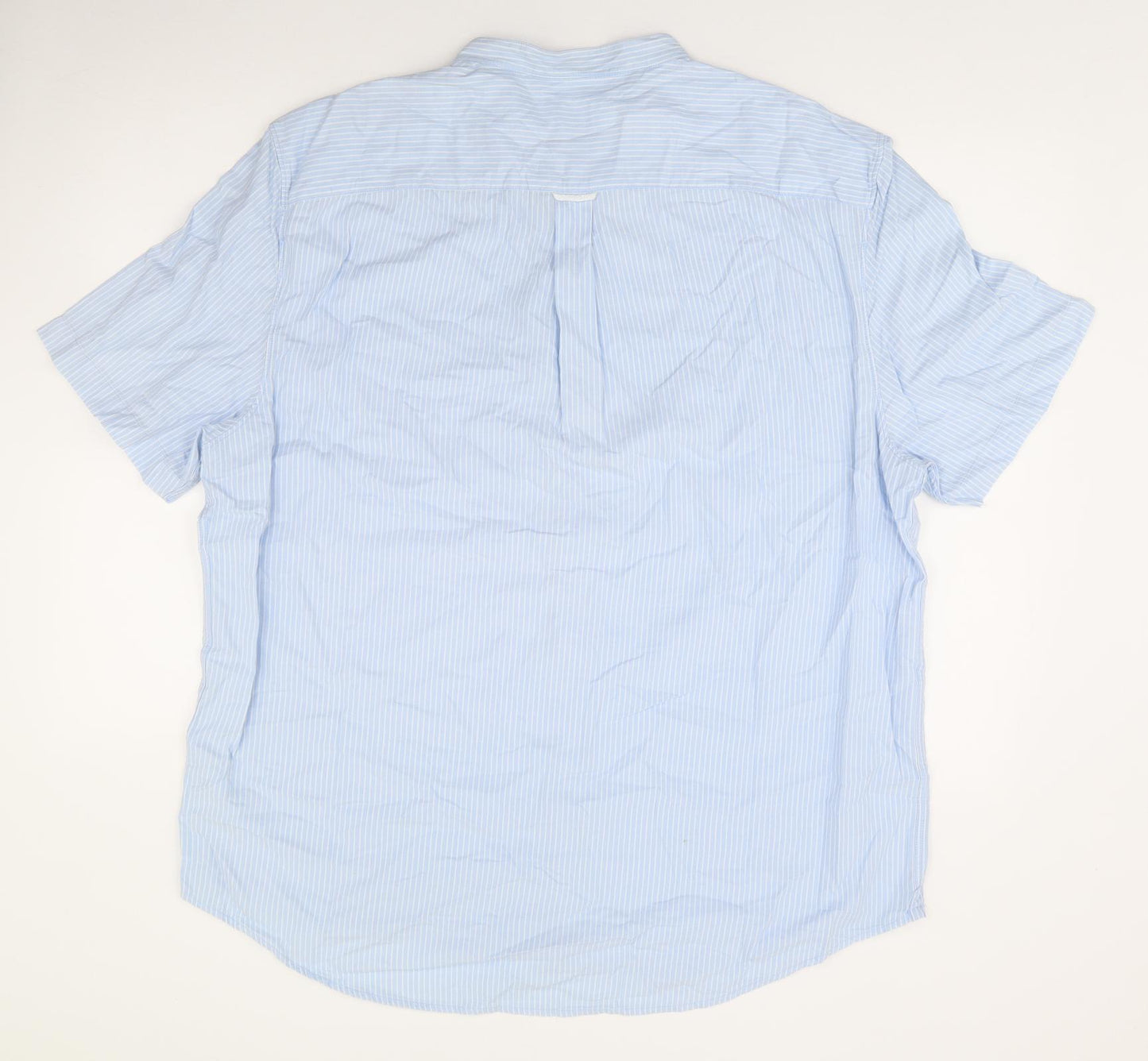 River Island Mens Blue Striped Cotton  Button-Up Size 2XL Round Neck Button