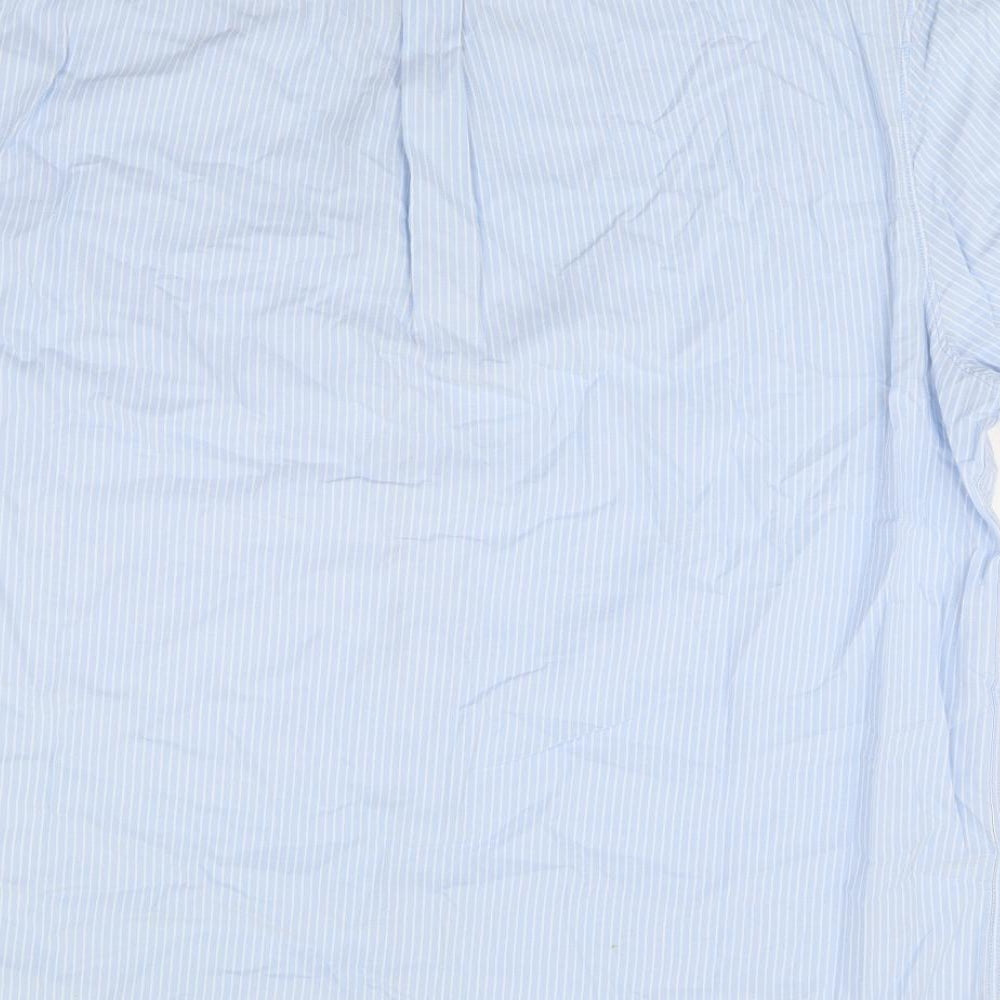 River Island Mens Blue Striped Cotton  Button-Up Size 2XL Round Neck Button