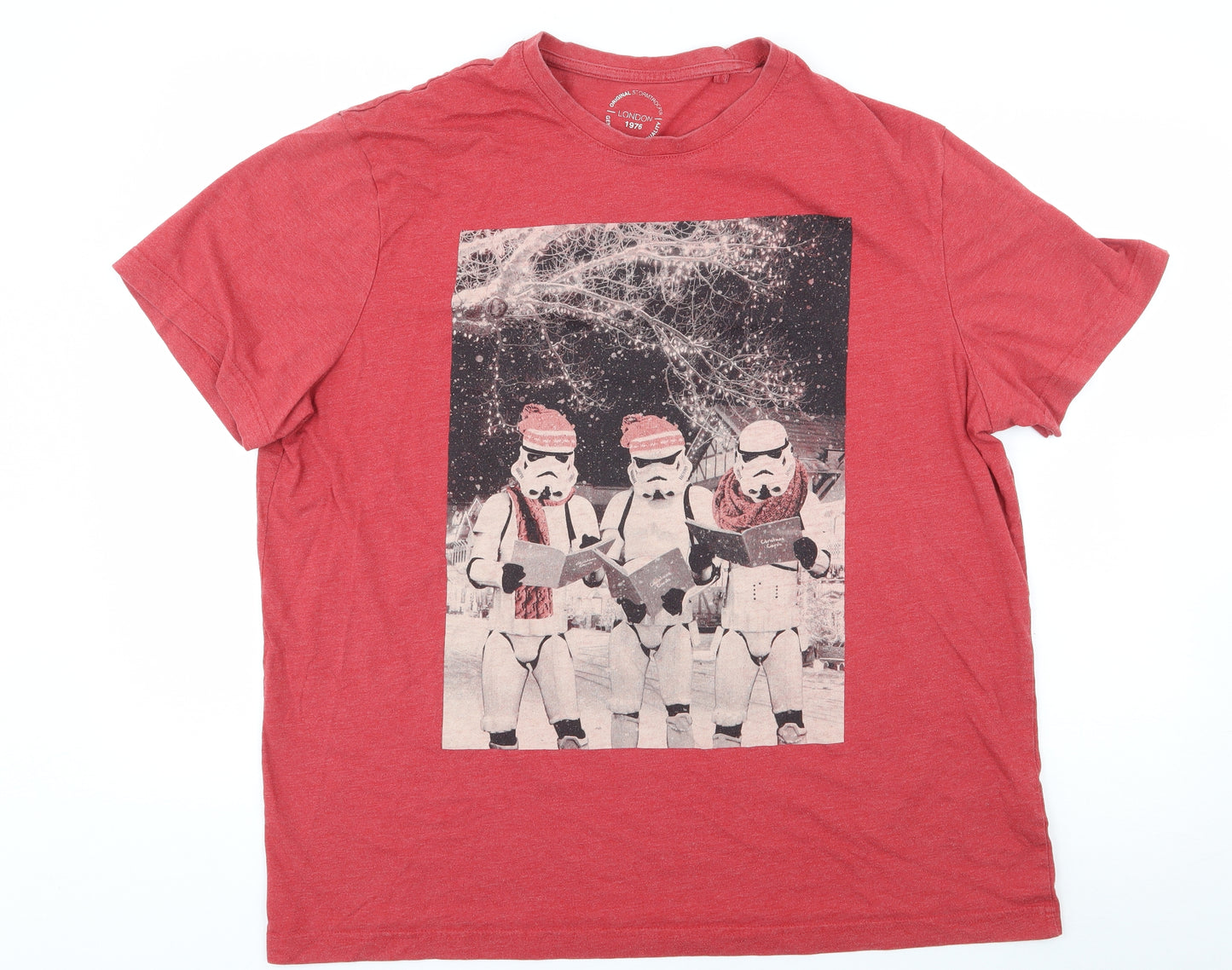 TU Mens Red  Cotton  T-Shirt Size 2XL Crew Neck  - Star Wars, Stormtrooper, Christmas, Xmas