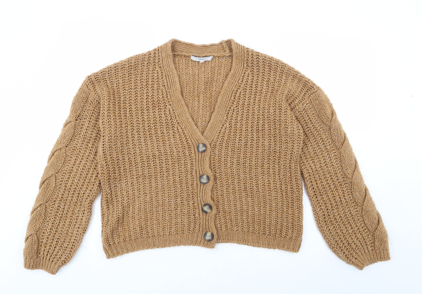 NEXT Womens Brown V-Neck  Acrylic Cardigan Jumper Size S