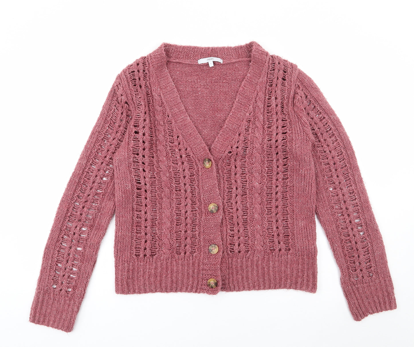 NEXT Womens Pink V-Neck  Acrylic Cardigan Jumper Size S