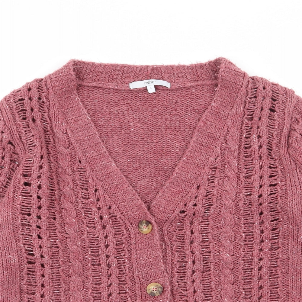 NEXT Womens Pink V-Neck  Acrylic Cardigan Jumper Size S