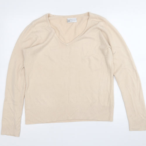 BHS Womens Beige V-Neck  Acrylic Pullover Jumper Size 16