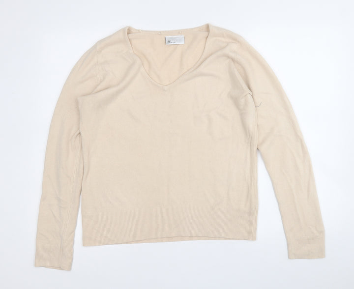 BHS Womens Beige V-Neck Acrylic Pullover Jumper Size 16