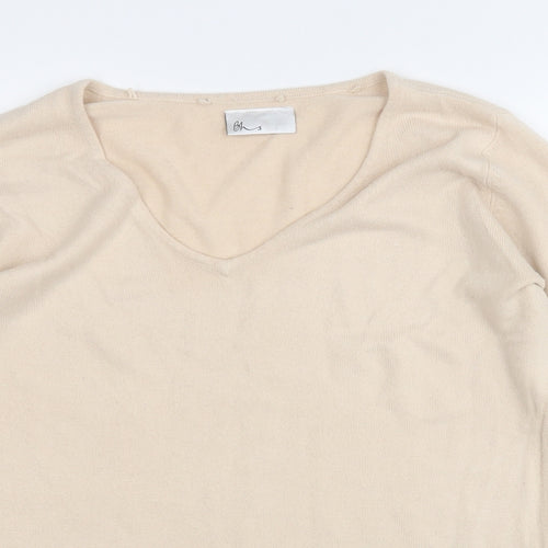 BHS Womens Beige V-Neck  Acrylic Pullover Jumper Size 16
