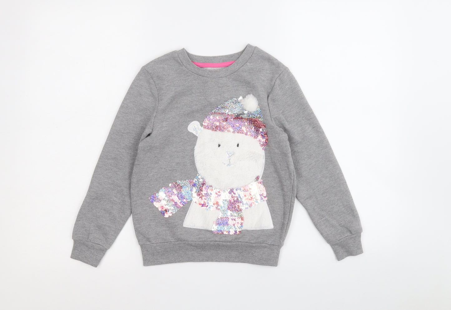 George Girls Grey  Polyester Pullover Sweatshirt Size 6-7 Years   - Polar Bear